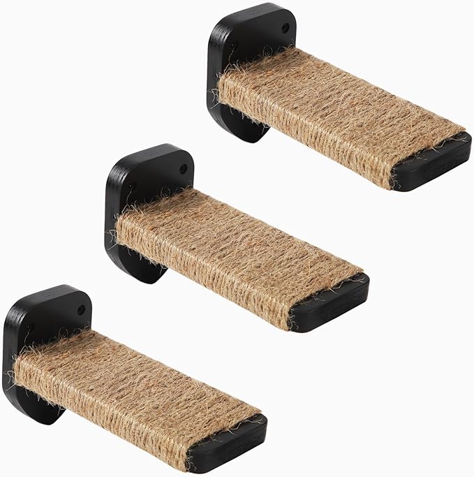 3 Pcs Cat Steps and Perches for Wall, Climbing Shelf With Hemp Rope, Wall-Mounted Furniture Set With Scratching Pads for Playing (Black)-PawvioPets