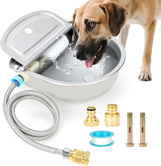 FHTONGE 304 Stainless Steel Automatic Water Dispenser with Drainage for Outdoor Big Dog, Large Auto Fill Dog Waterer Float Valves for Livestock Poultry Horse Cow Goat Pig Chicken Duck Rabbit Drinking-PawvioPets