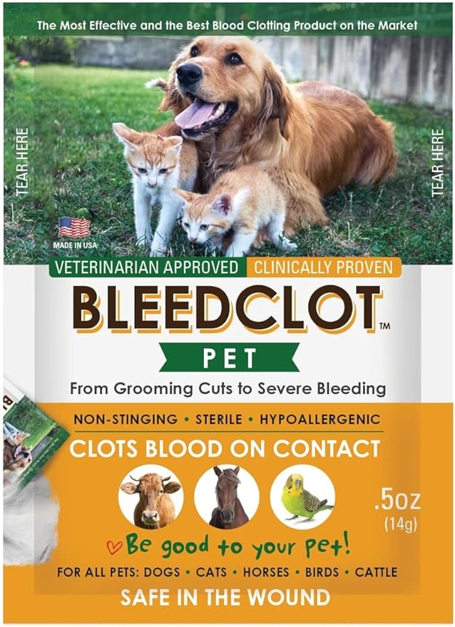 BleedClot Pet First Aid Blood Clotting Powder | The Best for All Animals to Stop Bleeding, Guaranteed | for Minor Cuts and Severe Arterial Bleeding | from The Makers of BleedStop (4 Pouches (0.5 oz))-PawvioPets
