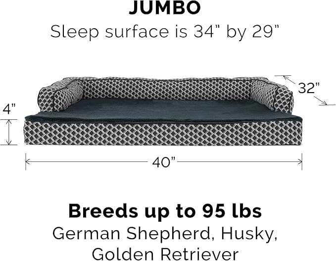 Furhaven Memory Foam Dog Bed for Large Dogs w/ Removable Bolsters & Washable Cover, For Dogs Up to 95 lbs - Plush & Woven Decor Comfy Couch Sofa - Diamond Gray, Jumbo/XL-PawvioPets