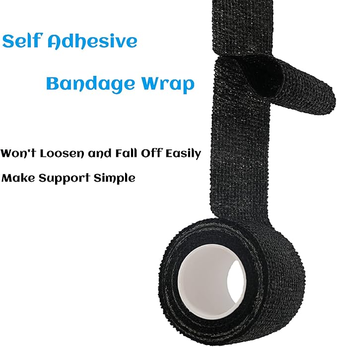 24 Rolls Black Elastic Self Adhesive Bandage Wrap, Breathable Flexible Fabric Non Woven Cohesive Bandage, Ankle Sprains Swelling Medical First Aid Sports Athletic Tape, Dogs Pet Vet Wrap 2 in-PawvioPets