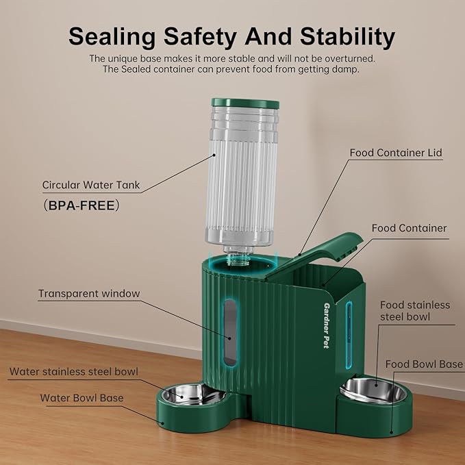 Gardner Pet Automatic Gravity Cat Food Feeder and Water Dispenser Stainless Steel Two-in-One Set Large Capacity Dispenser for Pets Dogs, Puppies, Kittens-PawvioPets