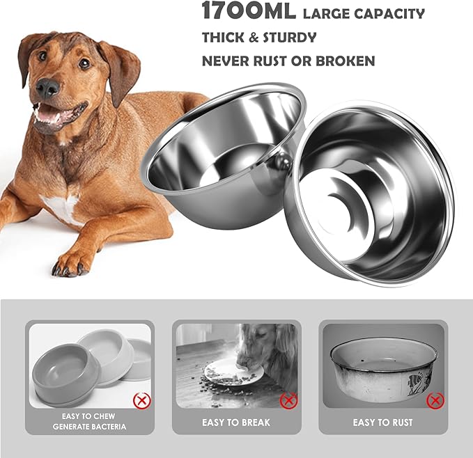 Elevated Dog Bowls, 10" Tall Height, Raised Bowl Stand with 2 Stainless Steel Food Feeder Bowls (58oz) and Spill-Proof Mat for Medium Large and Small Breeds, Grey-PawvioPets