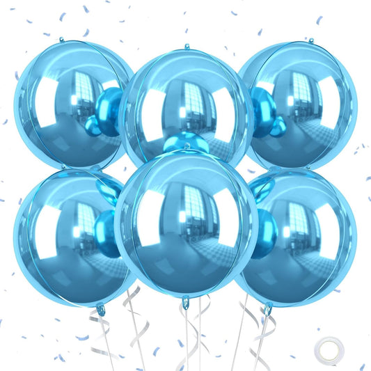 Blue Giant 4D Foil Balloons, Saxuxu 6Pcs Large Metallic Blue Round Balloons, 22 Inch Big Round Foil Balloon for Blue Sea Birthday Party Baby Shower Wedding Decorations
