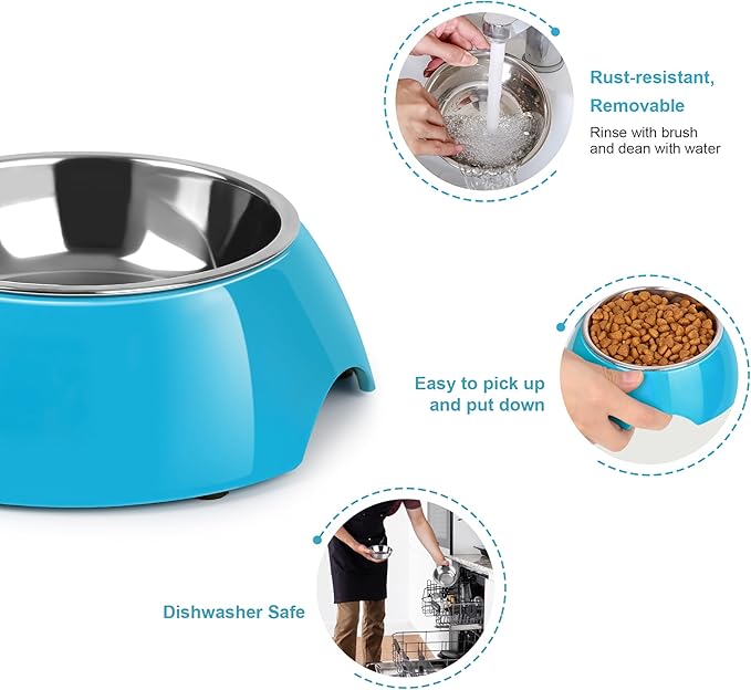 Elevated Dog Bowls Set - Non-Slip Raised Pet Feeder with Medium (2 Cups) & Large (4 Cups) Stainless Steel Bowls - Includes Durable Resin Stand for Puppies, Adult Dogs & Cats - Blue-PawvioPets