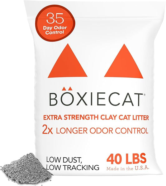 Boxie® Extra Strength 35 Day Odour Control Clumping Clay Cat & Kitty Litter 40lb, 99.9% Dust-Free, Probiotic Formula, Long-Lasting, Veterinarian Approved, Easy Scooping for Multi-Cat Homes-PawvioPets