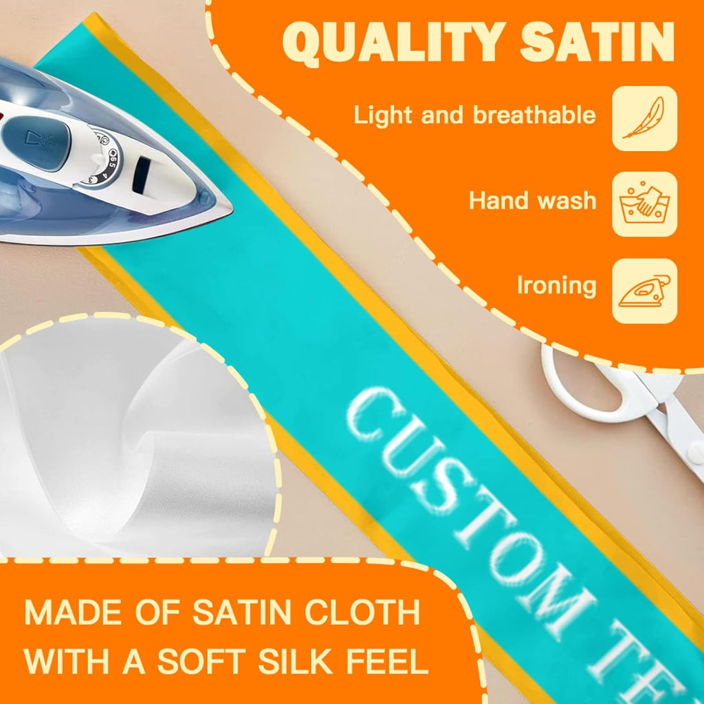 Custom Sash,Personalized Birthday Sash with Text Photo,Customized Bachelorette Sash Quote Sash Bride to Be Sash Color Optional (With decorative edge, Light Green)