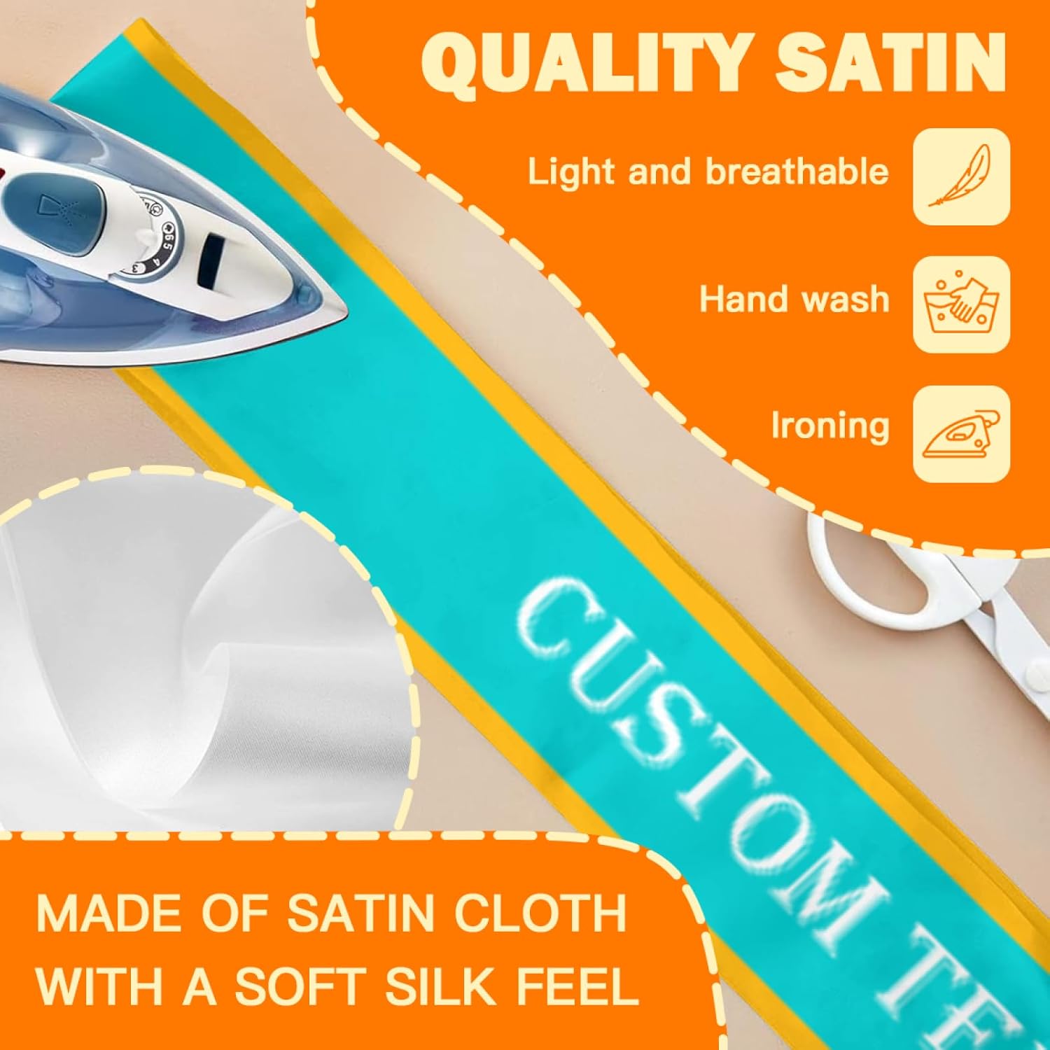 Custom Sash,Personalized Birthday Sash with Text Photo,Customized Bachelorette Sash Quote Sash Bride to Be Sash Color Optional (With decorative edge, Light Green)