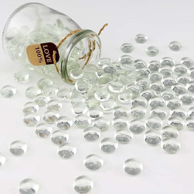 2.16LB Glass Beads Vase Filler Aquarium Gravel Decor Flat Glass Marbles Gems Pebbles Fish Tank Rocks Home Decorative Art Craft - Clear-PawvioPets