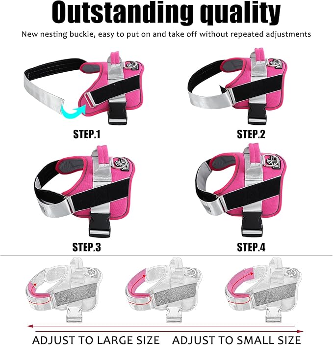 Bolux Dog Harness, No-Pull Reflective Dog Vest, Breathable Adjustable Pet Harness with Handle for Outdoor Walking - No More Pulling, Tugging or Choking (Fuchsia, X-Large (Pack of 1))-PawvioPets