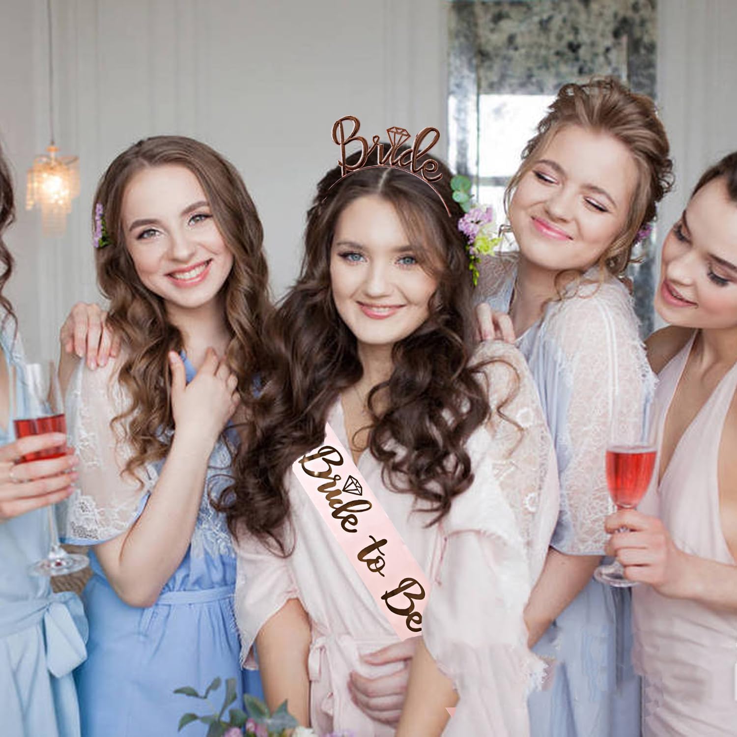 3 Pack Bride to Be Decorations Set, Bride to Be Sash, White Bride Veil, Bride Headband Tiara for Bachelorette Party Bridal Shower Decoration(White with Gold)