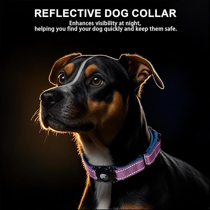 Airtag Dog Collar with Martingale Design, IP68 Waterproof Air Tag Collar Holder, Adjustable Reflective Soft Padded Nylon Dog Collar for Large Medium Small Dogs-PawvioPets