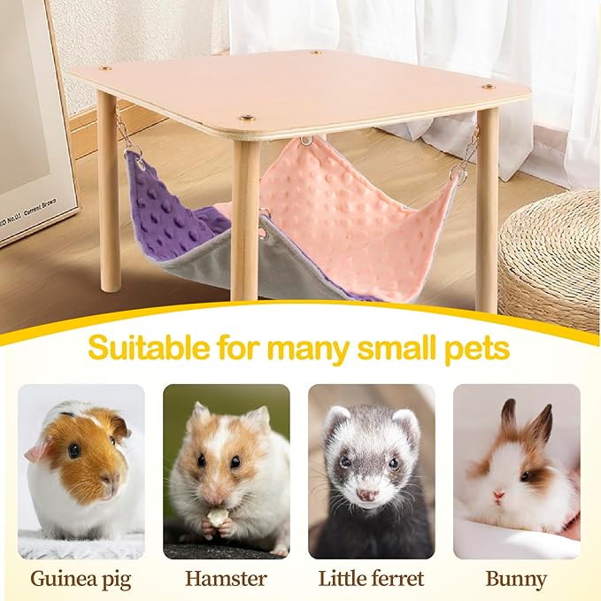 Enlarged Guinea Pig Hammock with Wooden Stand,Small Animal Hanging Bed Large Platform for Guinea Pigs Bunny Ferret Hamster Hiding Sleeping 13L x 13W x 11H in-PawvioPets