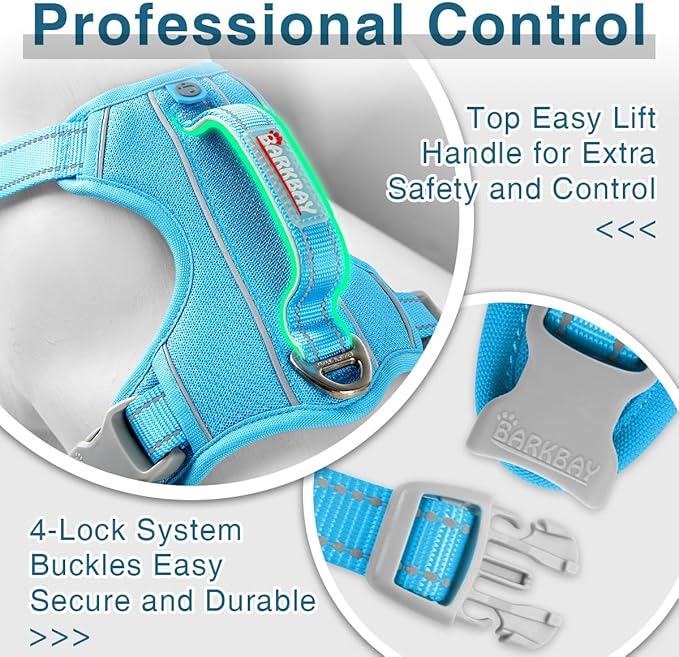 BARKBAY Dog Harness No Pull with ID Tag Pocket - Heavy Duty, Reflective, Easy Control for Large Dogs(Blue,M)-PawvioPets