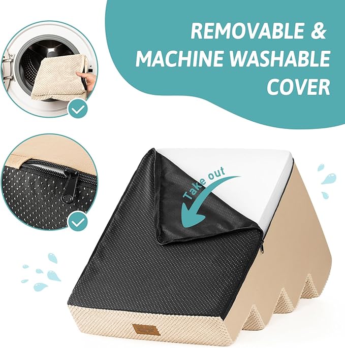 Dog Stairs for Small Dogs, 4 Tier Wider Pet Stairs for Couch and Beds, 17.7" H Non-Slip Dog Steps for Old Cats, Puppy, Small Medium Dogs, 17.7x23.6x17.7 inch, Beige-PawvioPets