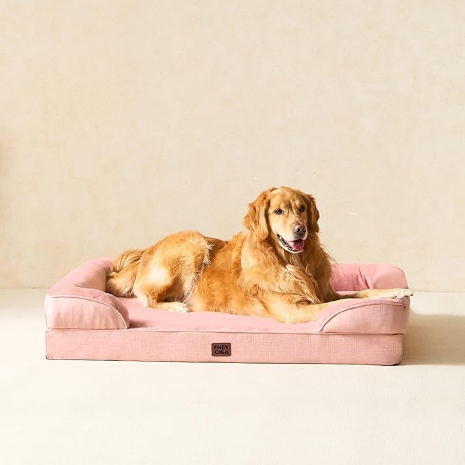 EHEYCIGA Orthopedic Dog Beds for Extra Large Dogs, Waterproof Memory Foam XXL Dog Bed with Sides, Non-Slip Bottom and Egg-Crate Foam Big Pet Couch Bed with Washable Removable Cover, Dusty Pink-PawvioPets