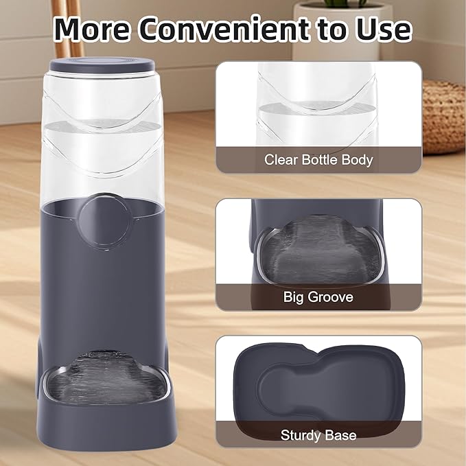 8L Automatic Pet Waterer,Gravity Stainless Steel Water Feeder,Gravity Pet Water Dispenser,Large Capacity Waterer with Stainless Steel Bowl for Medium and Large-Sized Cats and Dogs(8L,Grey)-PawvioPets