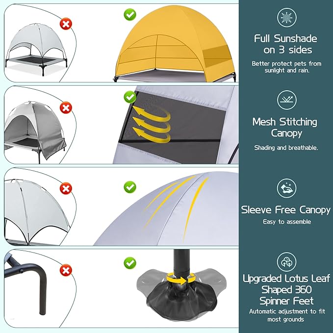 Elevated Outdoor Dog Bed with Canopy & Adjustable Feet - Larger Shade for Camping, Backyard & Patio-PawvioPets