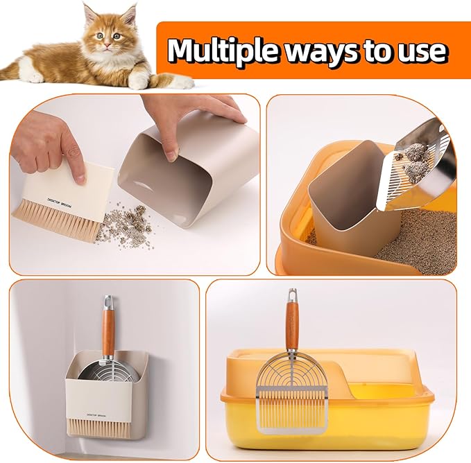 Extra-Thick Stainless Steel Cat Litter Scoop Heavy Duty Metal Litter Scooper with Holder Easy Remove Stuck Litter-PawvioPets