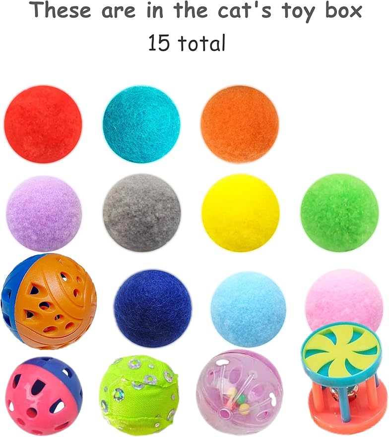 15-Pack Cat Toy Balls for Indoor Cats and Kittens (1.5'' - 2.2'', Cat Toys Mega Set)-PawvioPets