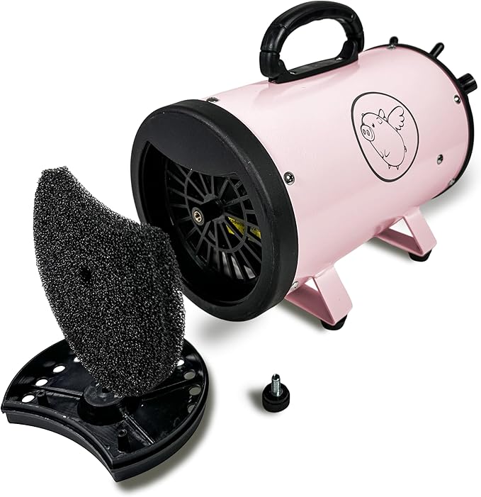 Flying Pig High Velocity Dog Pet Grooming Dryer w/Heater (Pastel Pink w/Grey Logo)-PawvioPets