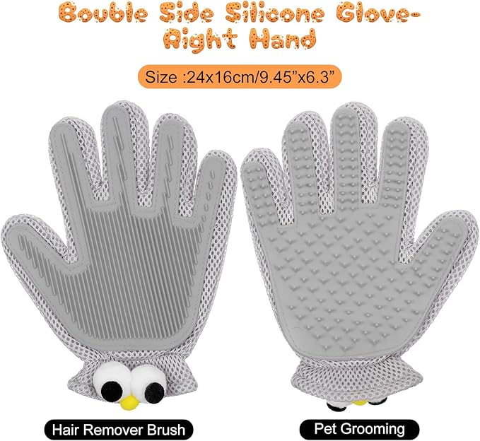 2 in 1 Pet Grooming Glove for Cats & Dogs, Efficient Deshedding Brush Pet Long Short Fur Removal Glove, Gentle Massaging Puppy Kitten Bathing Grooming Brush Tool, Easy Clean Floating Hair Mitt-PawvioPets