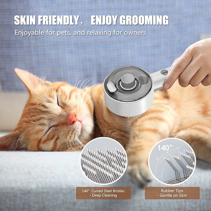 Cloud Care Cat Brush for Indoor Cat Steam Brush for Shedding Spritz Defur Comb for Cats Dogs Steam Brushes for Long Short Hair Cats Dogs Pet Steam Brushes for Massage Grooming Self-Cleaning-PawvioPets