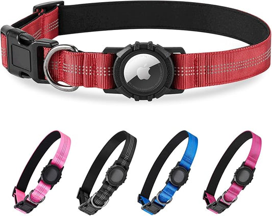 Dog Collar Compatible with Airtag, with Waterproof Cover, Multiple Colors, Multiple Sizes, Breathable Cotton and Linen Material, Suitable for Small, Medium and Large Dogs-PawvioPets
