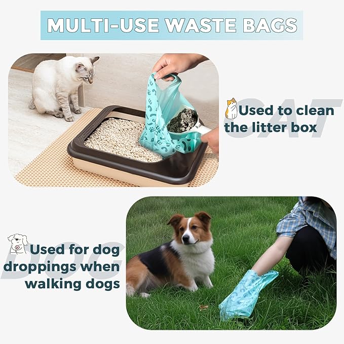 Cat Litter Bags Biodegradable 100% Leak-Proof Cat Poop Bags with Handle, 360 Counts, Cornstarch Based Extra Thick, Easy Tie Pet Waste Pick Up Bag (Lavender Scented)-PawvioPets