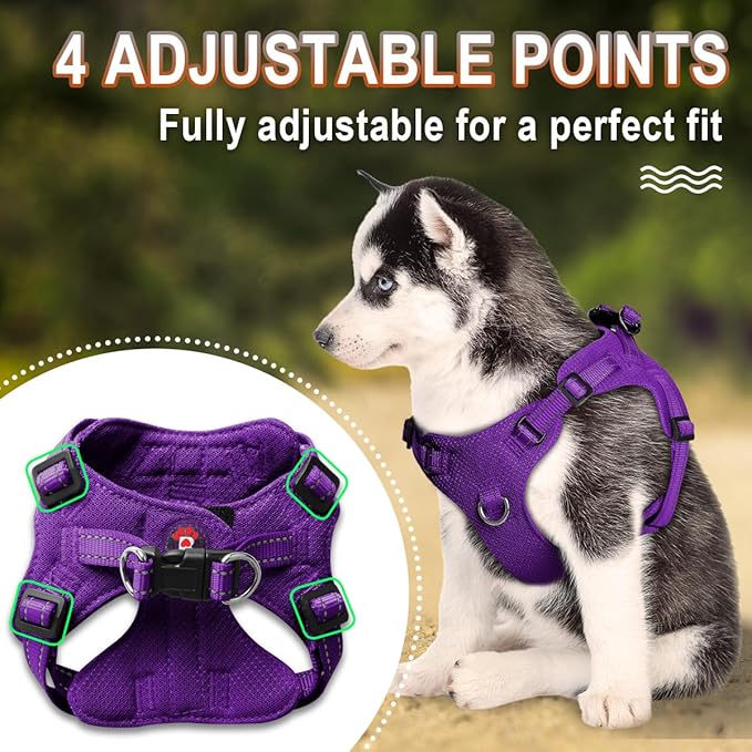 Dog Harness Step in Dog Vest Harness, Reflective Adjustable Puppy No Pull Harness Breathable Soft for Small and Medium Dogs Cats, Purple, XXS-PawvioPets