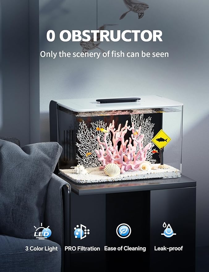 Betta Fish Tank, 2.5 Gallon Aquarium Kit with Filter, Light, Self Cleaning, Oxygenation, Small All in One Starter Fish Tank for Goldfish, Guppy, Shrimp, Desktop, Acrylic-PawvioPets