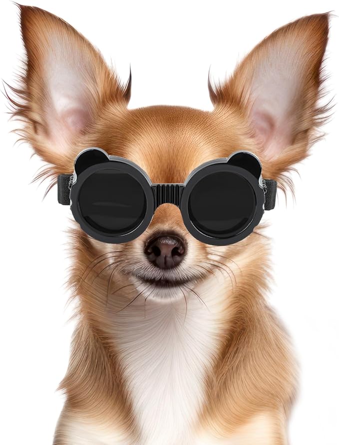 Dog Goggles for Small Breed UV/Wind/Dust Protection Puppy Sunglasses with Adjustable Strap - Black-PawvioPets