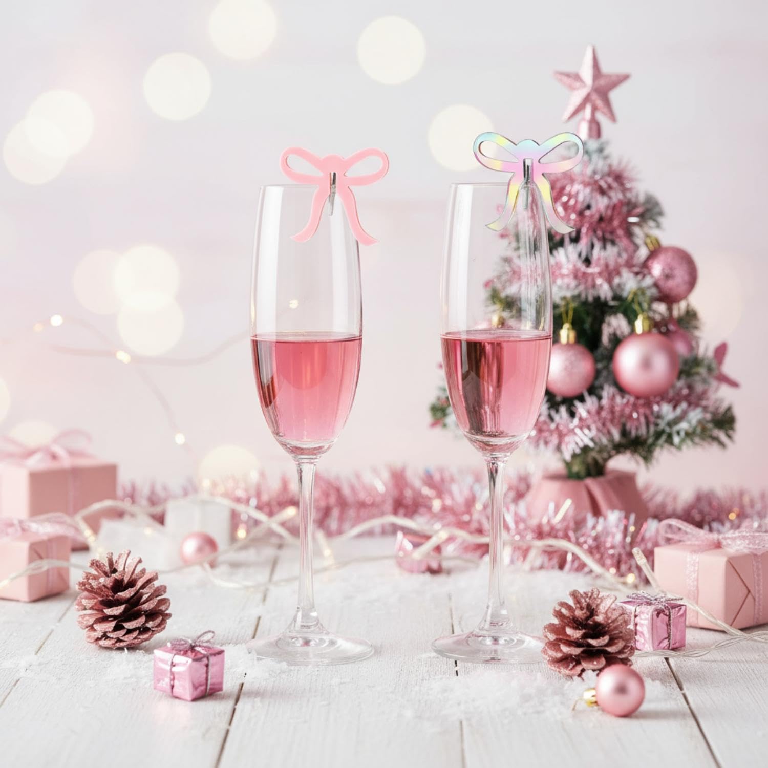 36 Pcs Bow Drink Markers Acrylic Drink Tags Bowknot Wine Glass Charms for Bachelorette Coquette Birthday Cocktail Wedding Decoration Bridal Shower Party Favors