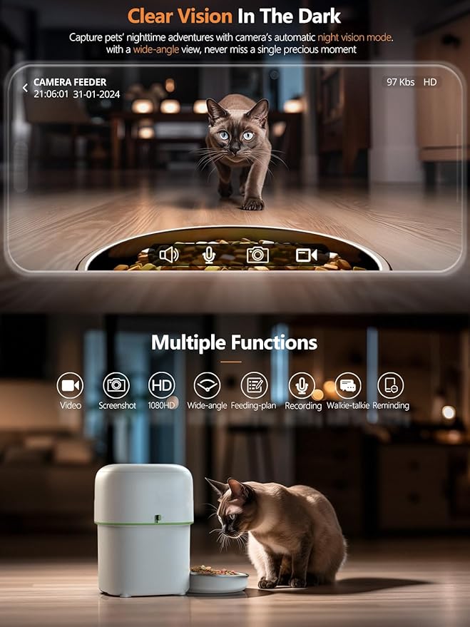 Automatic Cat Feeder with Camera - 5G WiFi Auto Cat Food Dispenser, 1080P HD Video with Night Vision, 1-15 Meals, 1-99 Portions, 2-Way Audio, Keeps Food Fresh, Timed Pet Feeder Also for Dogs-PawvioPets