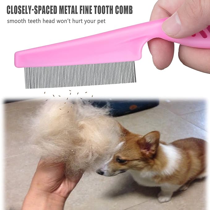Cat & Dog Grooming Set - Fine Tooth Comb For Grooming And Removing Dandruff Flakes Remove Float Hair Tear Marks (pink)-PawvioPets