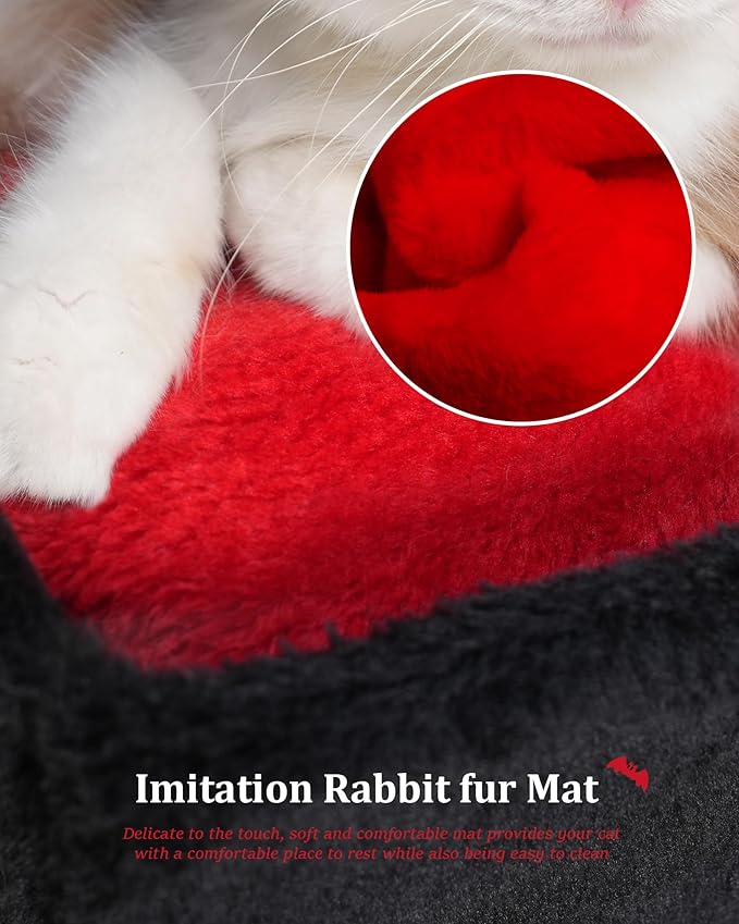 Gothic Cat Condo Cave for Indoor Cats, Spacious Indoor Coffin Cat House Bed,Large 20x13.5inch Bunk Perch, Stable Cubbie for Pets Rabbits, Halloween Red Black-PawvioPets