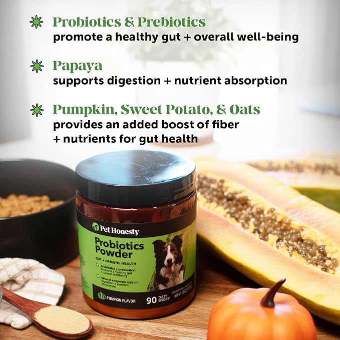 All-Natural Probiotic & Pumpkin Powder Dog Supplement - Prebiotics, Probiotics, Enzymes & Antioxidants for Healthy Gut Flora, Digestion & Immunity (90 Scoops)-PawvioPets