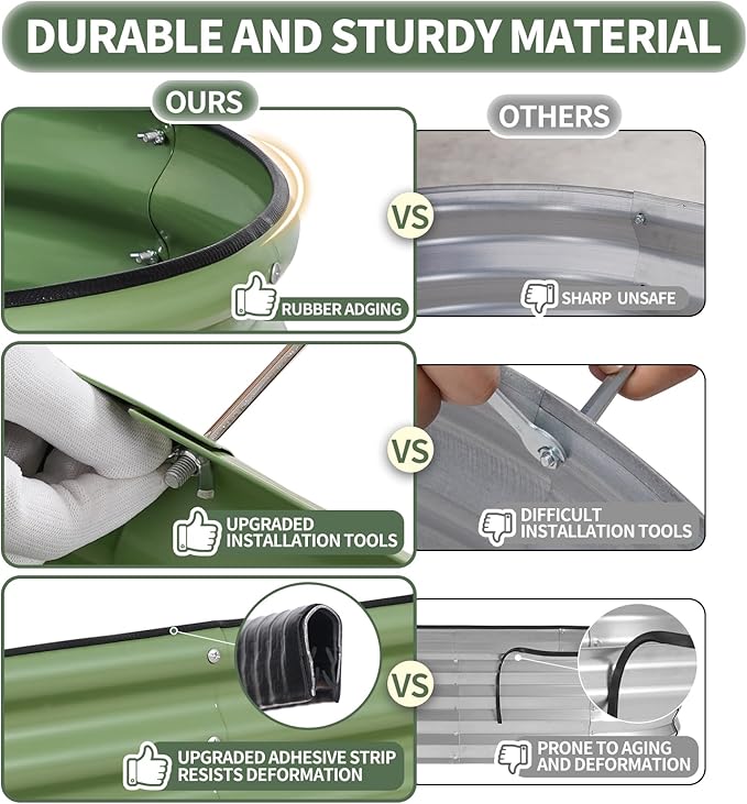 1MORE Galvanized Raised Garden Bed- Planter Garden Boxes Outdoor, Raised Beds for Gardening, 4x2x1.4ft Metal Garden Bed Kit for Vegetables Flower, Planter Raised Bed with Protective Tape & Tools.Green-PawvioPets