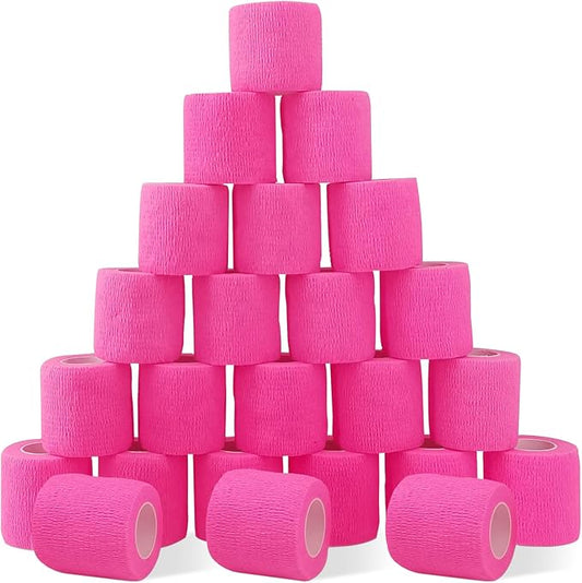 24 Pack Pink Self Adhesive Bandage Wrap, 2” x 5 Yards Cohesive Vet Wrap Elastic Athletic Tape Grip Tape Sports Tape for Ankle, Wrist Sprains, Medical, Pet First Aid (Pink, 2 Inch)-PawvioPets