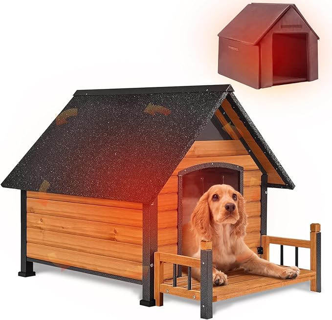 AIVITUVIN Outdoor Dog House Insulated Liner with Anti-Chewing Iron Surround Dog Kennel Dog Shelter Weatherproof (Brown, 45" D x 32.9" W x 32.6" H)-PawvioPets