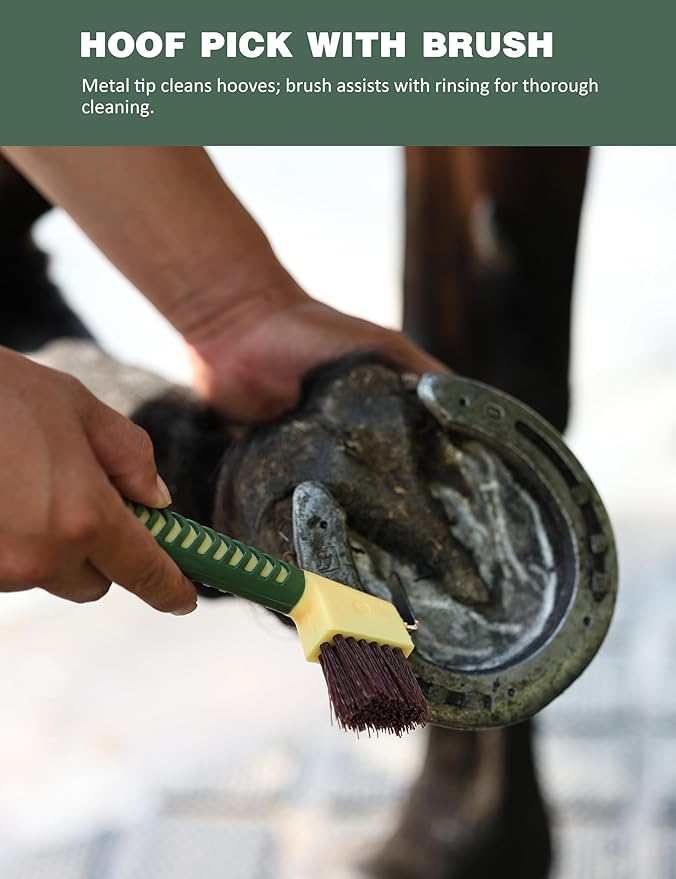 9PCS Horse Grooming Kit Curry Comb Sweat Scraper Horse Bathing Supplies Grooming Tools with Storage Bag Pasture Glow-PawvioPets