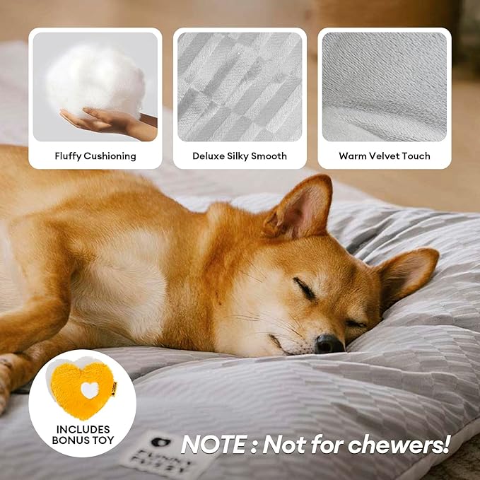 FUNNY FUZZY 2 in 1 Dog Bed Crate Pad Mat, Washable Reversible Floor Sleeping Mats,Fluffy Kennel Pad for Medium Sized Dog,Indoor Cats,Sleeping Mattress, 29.9" × 18.9", Light Grey-PawvioPets