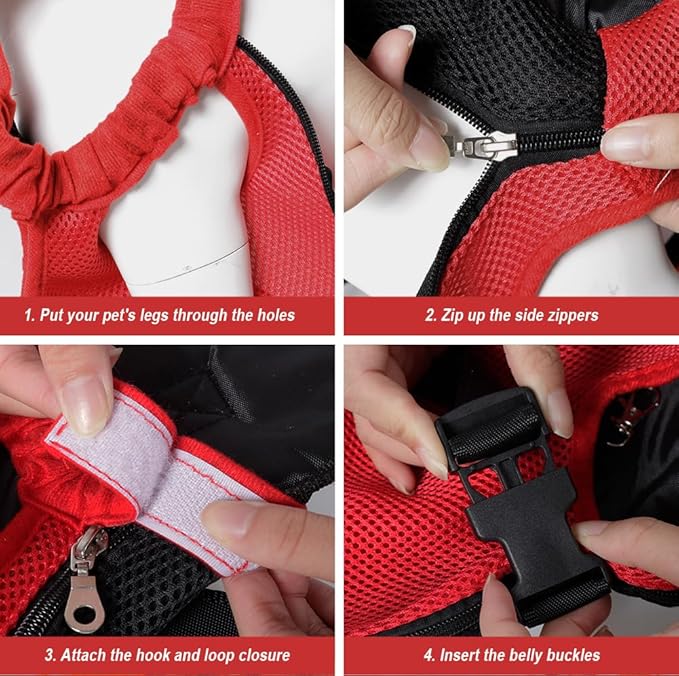 FEimaX Dog Carrier Backpack Pet Legs Out Front Cat Travel Bag, Adjustable Puppy Backpacks Carriers Hands-Free for Small Medium Dogs Cats Hiking Traveling Camping Daily Walking (Large, Red)-PawvioPets