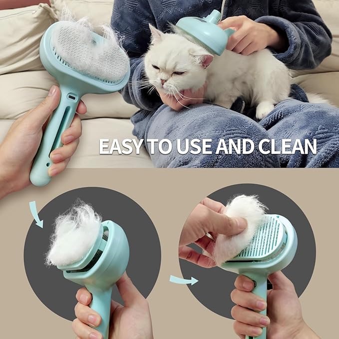 3-in-1 Self-Cleaning Pet Brush for Shedding - Removes Static and Loose Hair from Dogs and Cats (Blue)-PawvioPets