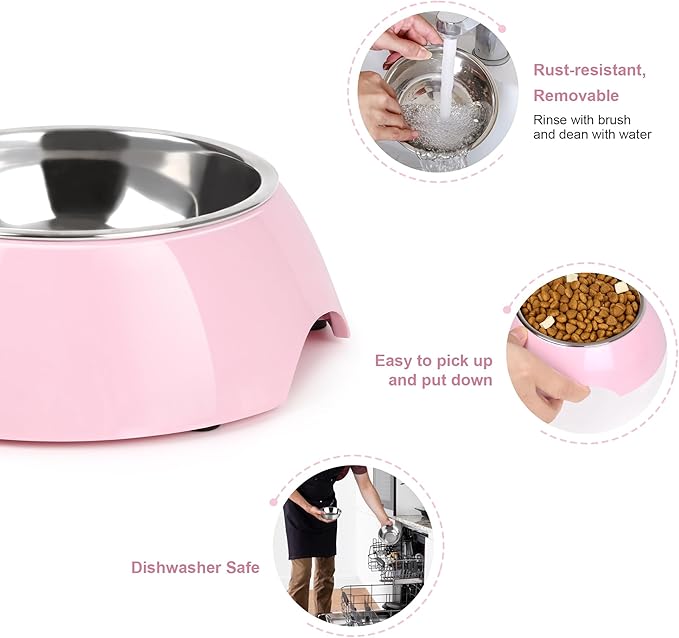 Double Dog Bowls Set – Non-Slip Pet Food & Water Dishes with Resin Stand, Includes Small (1 Cup) & Medium (2 Cups) Bowls – Ideal for Puppies, Cats, and Medium Dogs – Pink-PawvioPets