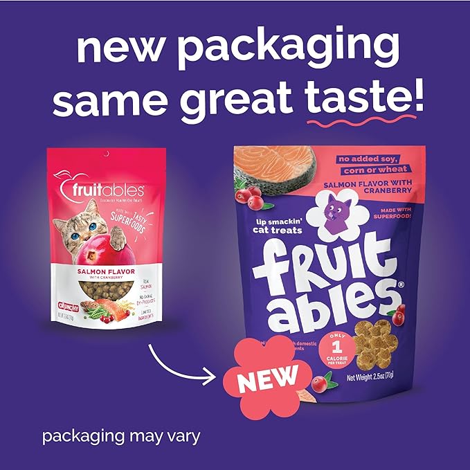 Fruitables Cat Treats Crunchy Salmon & Cranberry Cat Treats Healthy Low Calorie, High Protein Wheat, Corn & Soy Free 30 Ounces-PawvioPets