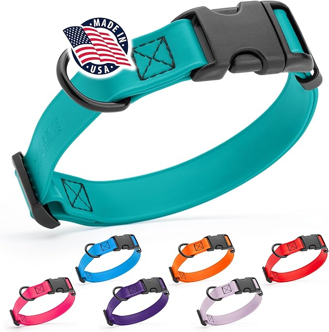 Dogline Biothane Waterproof Dog Collar with Quick Release Buckle Strong Coated Nylon Webbing with Odor- Proof for Easy Care Easy to Clean Fits Small Medium Large Dogs, Teal 5/8" W 9-14" L-PawvioPets