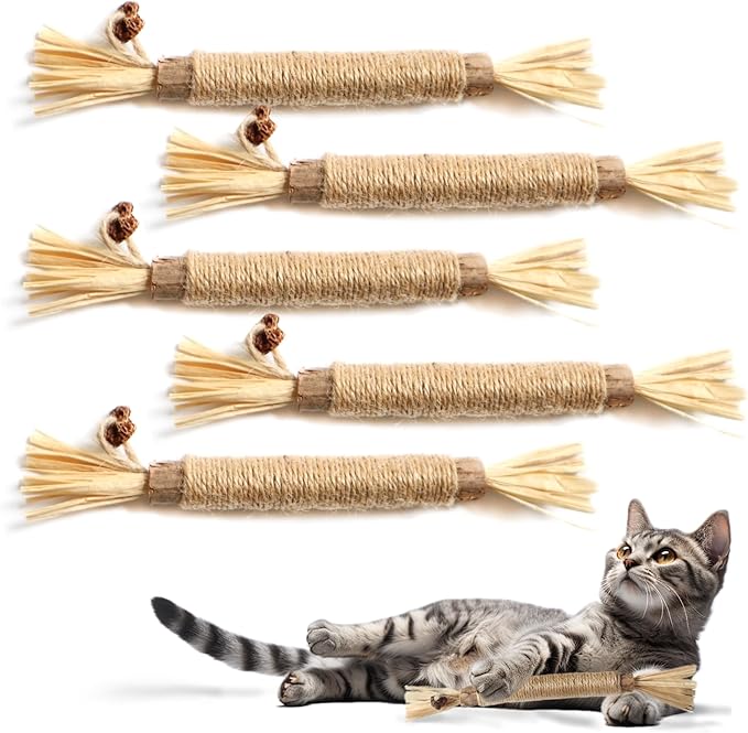 8.66 inches Silvervine Sticks Cat Toys, Natural Catnip Kittens Chew Toy for Teeth Cleaning,Big Catmint Blend Stick, Dental Kitty Chews for Indoor(5 Pack)-PawvioPets