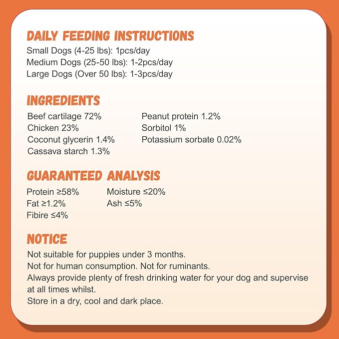 Dog Treats Chicken Wrapped Beef Cartilage w/Calcium Supplement, Long-Lasting Rawhide Free Grain Free Training Treats Snacks for Small Medium Large Dogs, 12 Counts, 10.6oz-PawvioPets