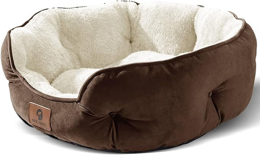 Asvin Medium Dog Bed for Medium Dogs, Cat Beds for Indoor Cats, Pet Bed for Puppy and Kitty, Extra Soft & Machine Washable with Anti-Slip & Water-Resistant Oxford Bottom, Brown, 25 inches-PawvioPets